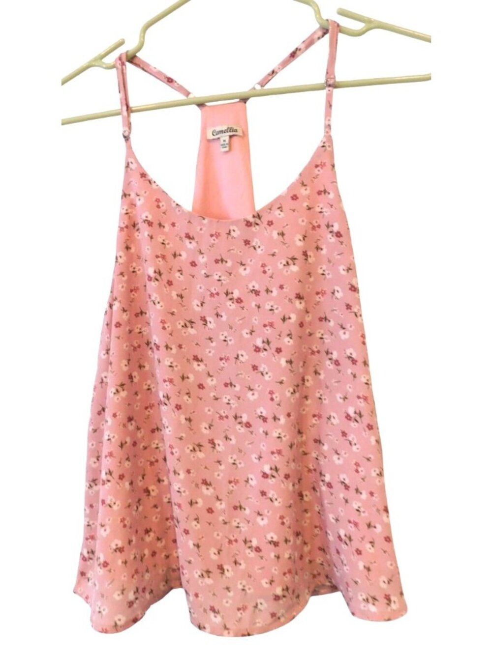 Camellia Womens Sz M Pink Floral Cami Tank Top Ditsy Boho Flowy Strappy